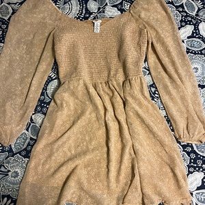 Perfect for Fall Tan Smocked Long Sleeve Dress